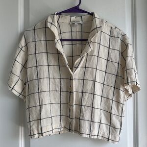 Madewell linen blend resort windowpane crop top size small